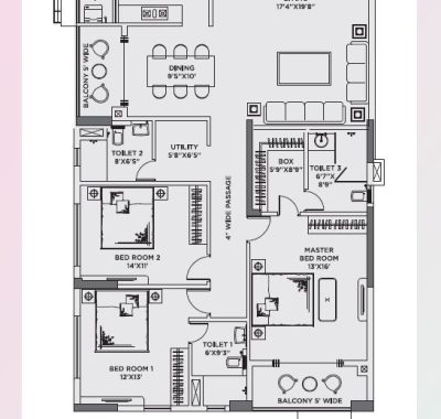 Block -A ,Flat -01, Typical 3BHK